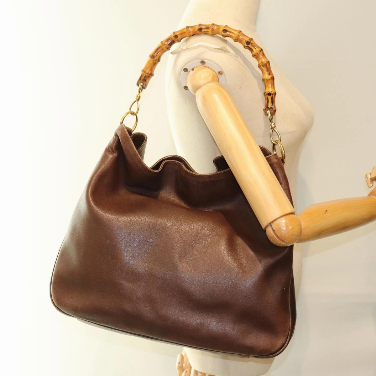 GUCCI Bamboo Shoulder Bag Leather Brown  73913