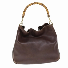 GUCCI Bamboo Shoulder Bag Leather Brown  73913