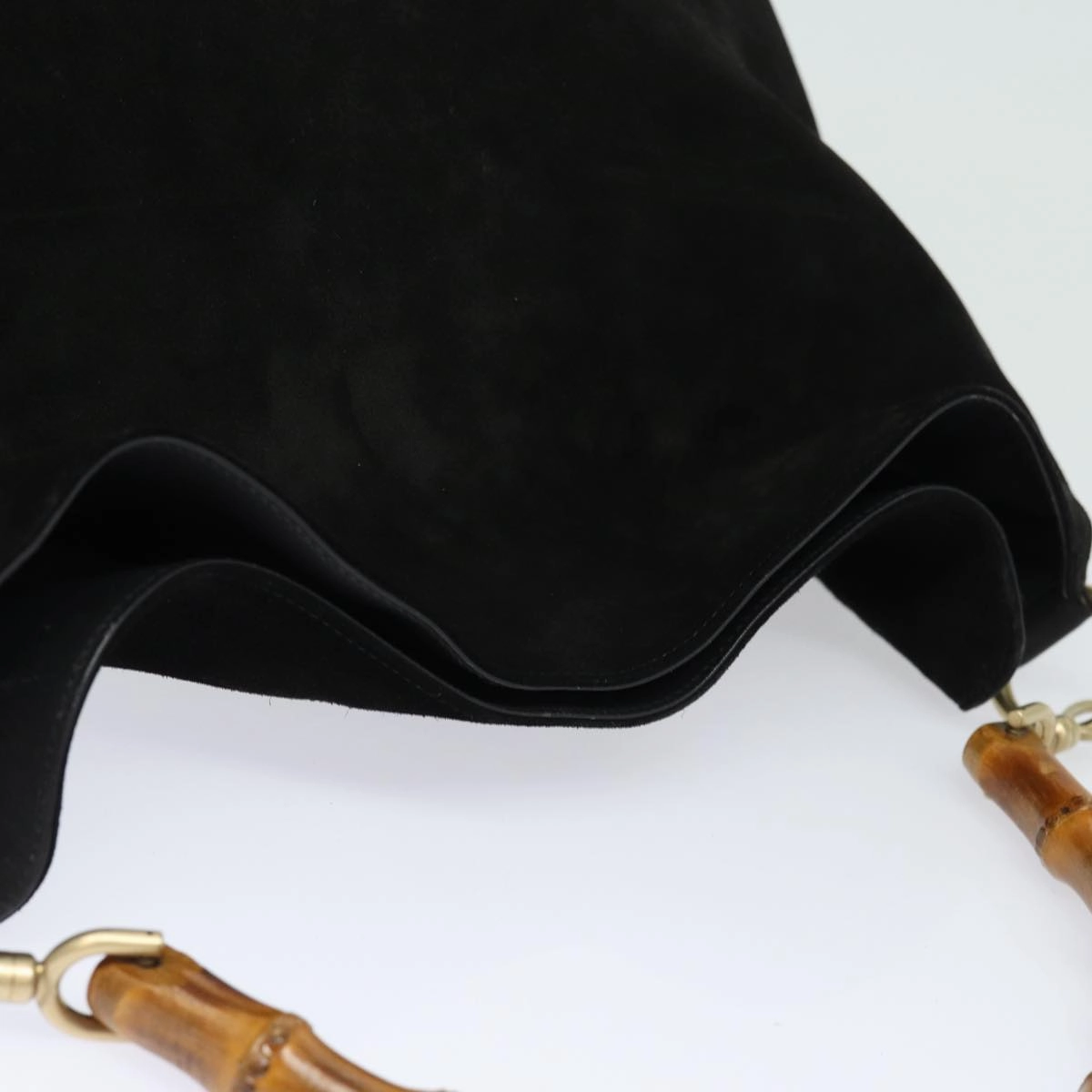 GUCCI Bamboo Shoulder Bag Suede 2way Black 001 0166 1577  fm3656