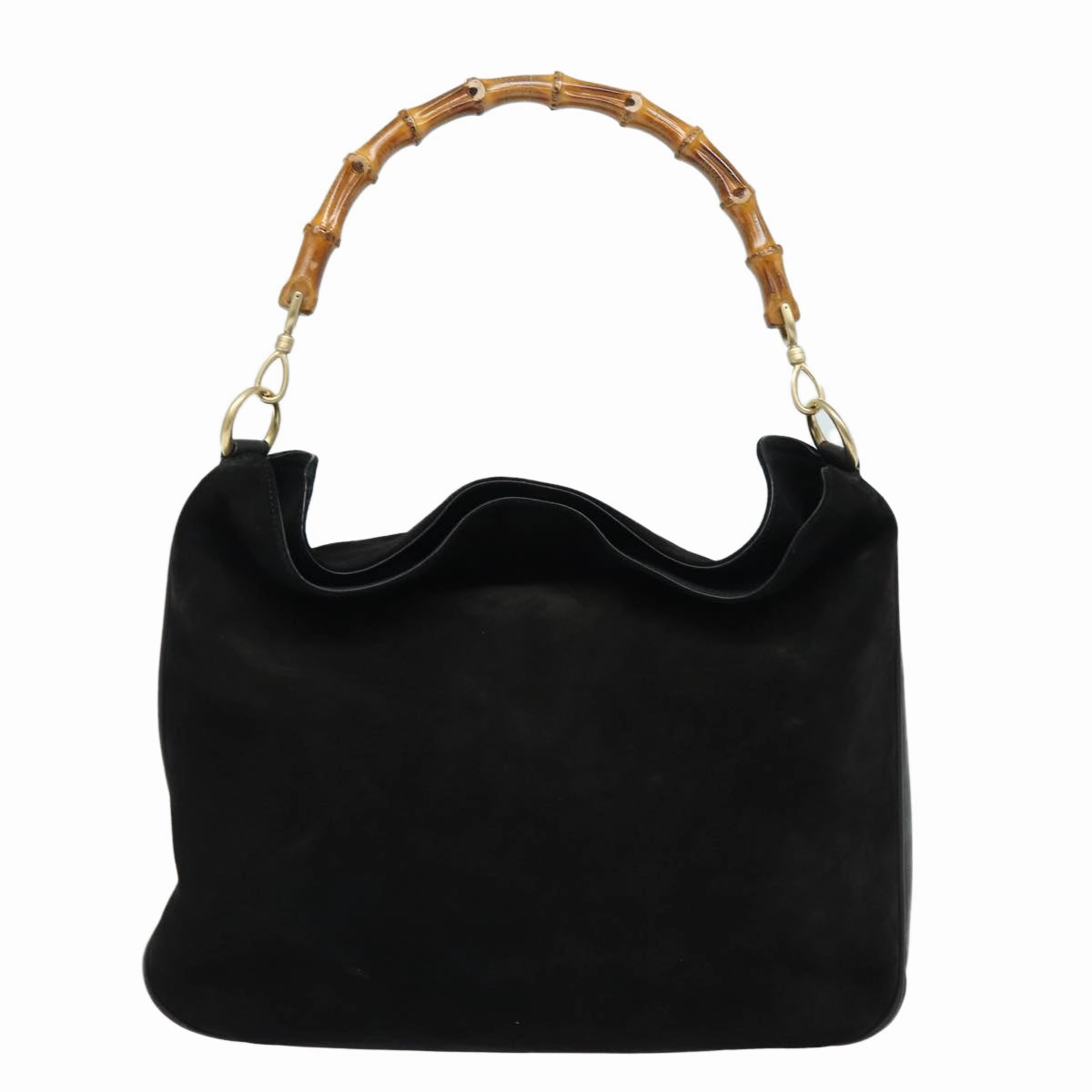 GUCCI Bamboo Shoulder Bag Suede 2way Black 001 0166 1577  fm3656