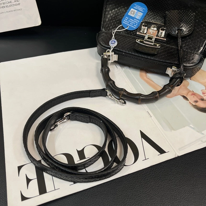 Gucci Bamboo Snakeskin Black Silver Crossbody Bag