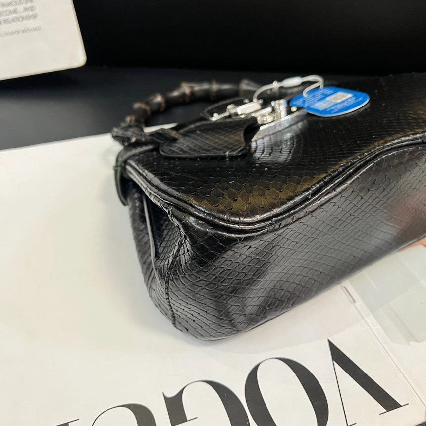 Gucci Bamboo Snakeskin Black Silver Crossbody Bag