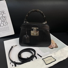 Gucci Bamboo Snakeskin Black Silver Crossbody Bag