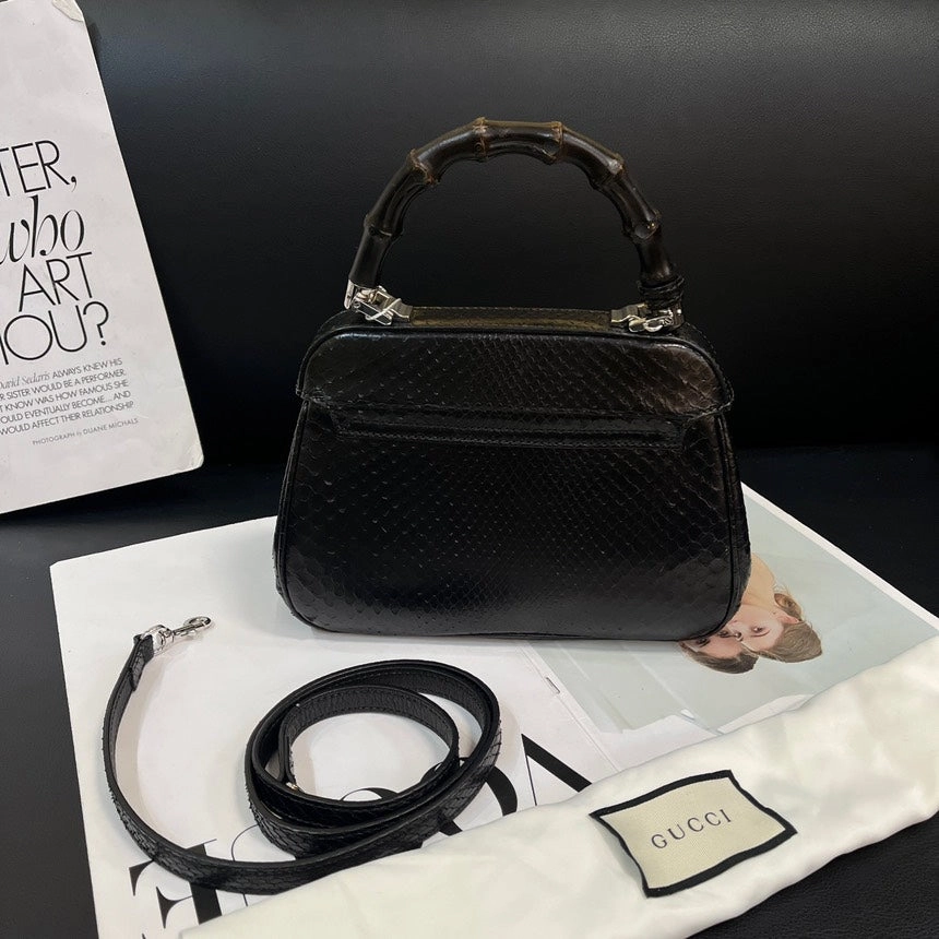 Gucci Bamboo Snakeskin Black Silver Crossbody Bag