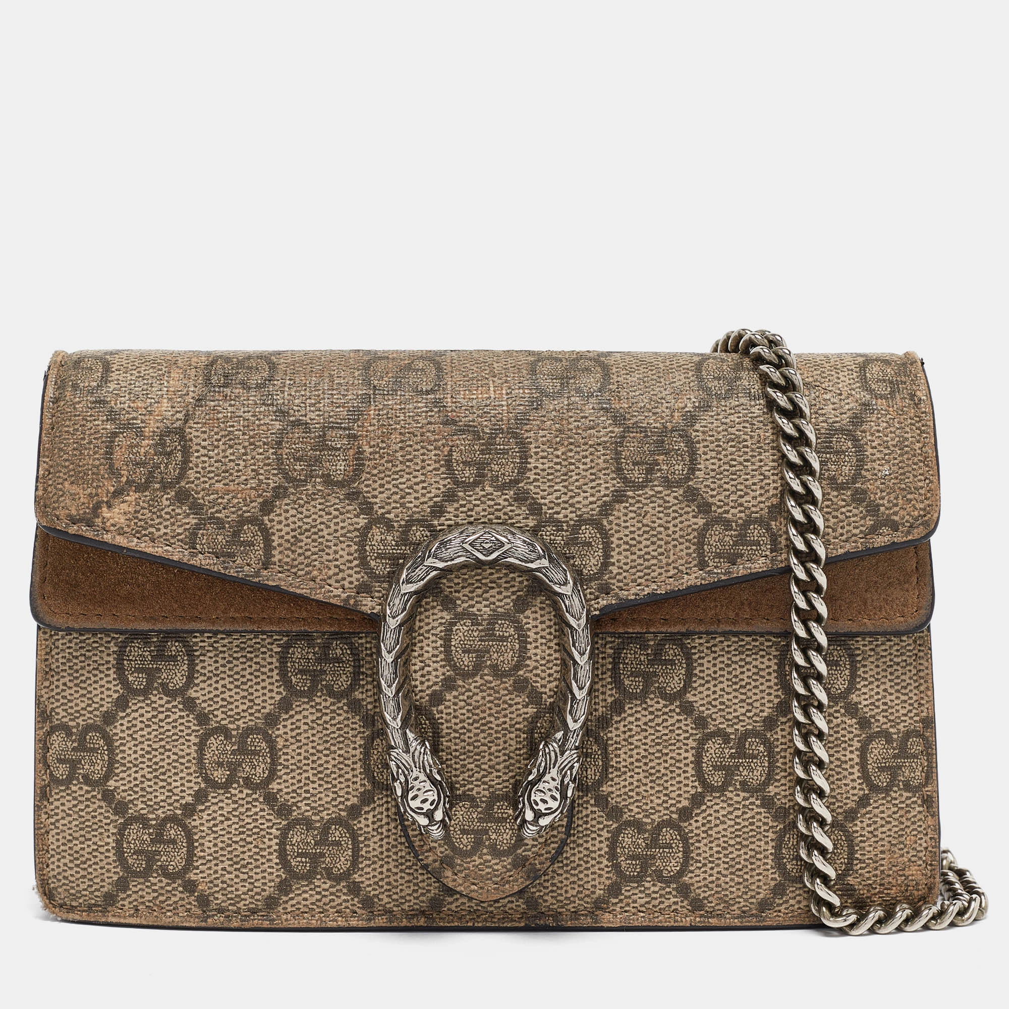 Gucci Beige Gg Supreme Canvas And Suede Super Mini Dionysus Shoulder Bag