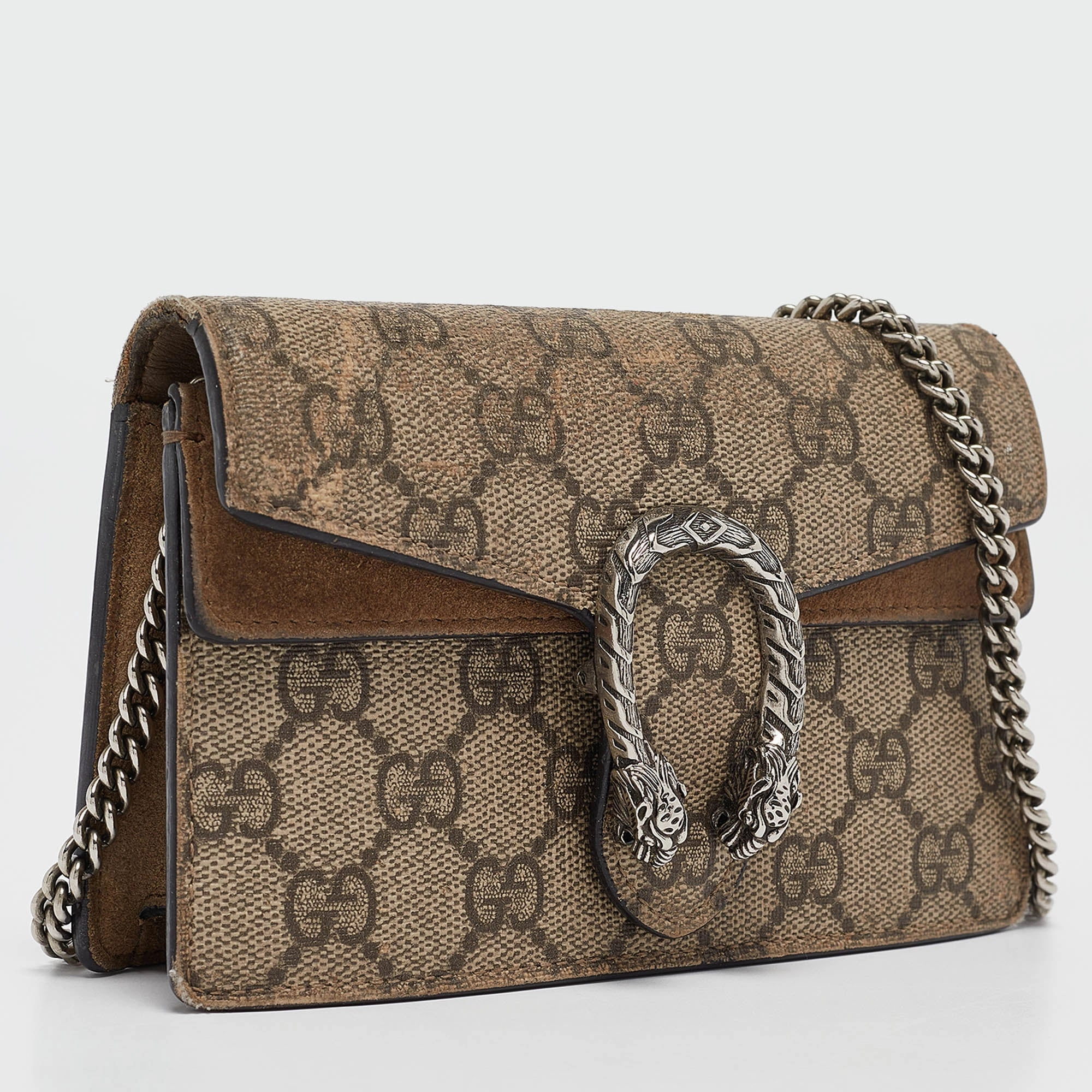 Gucci Beige Gg Supreme Canvas And Suede Super Mini Dionysus Shoulder Bag