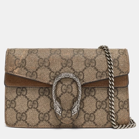 Gucci Beige Gg Supreme Canvas And Suede Super Mini Dionysus Shoulder Bag