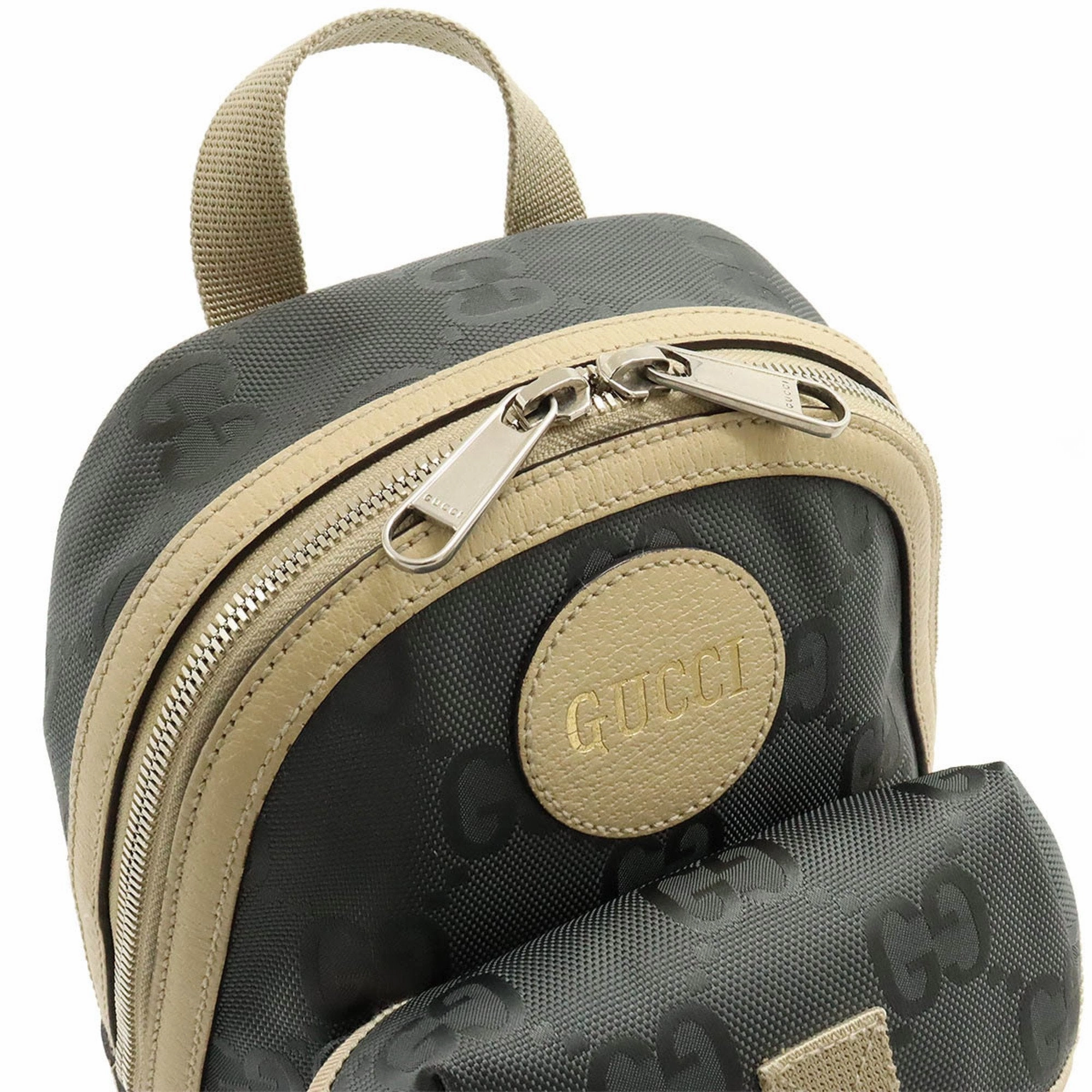 Gucci Beige Gray Nylon Canvas Leather Shoulder Bag Sling Bag ()