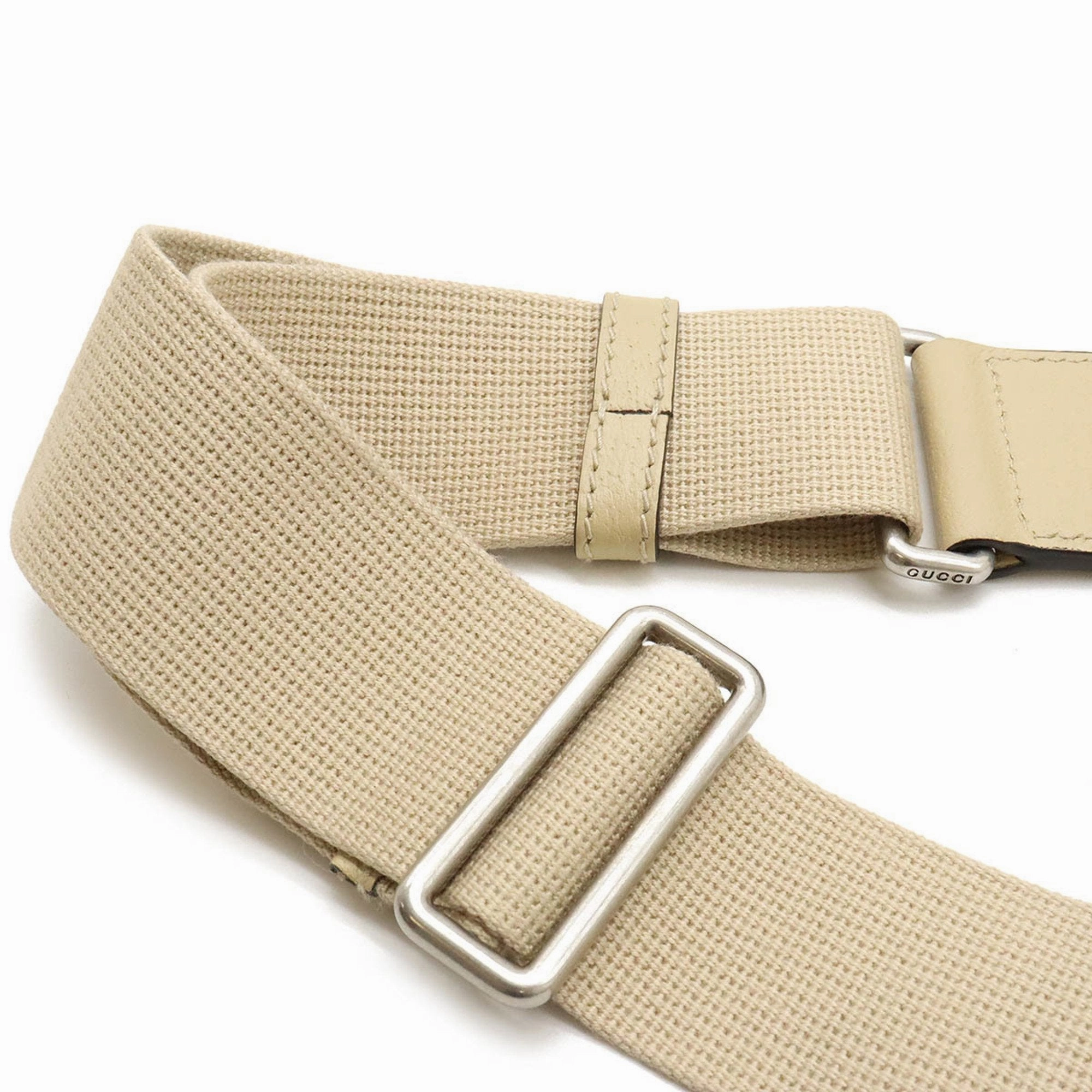 Gucci Beige Gray Nylon Canvas Leather Shoulder Bag Sling Bag ()