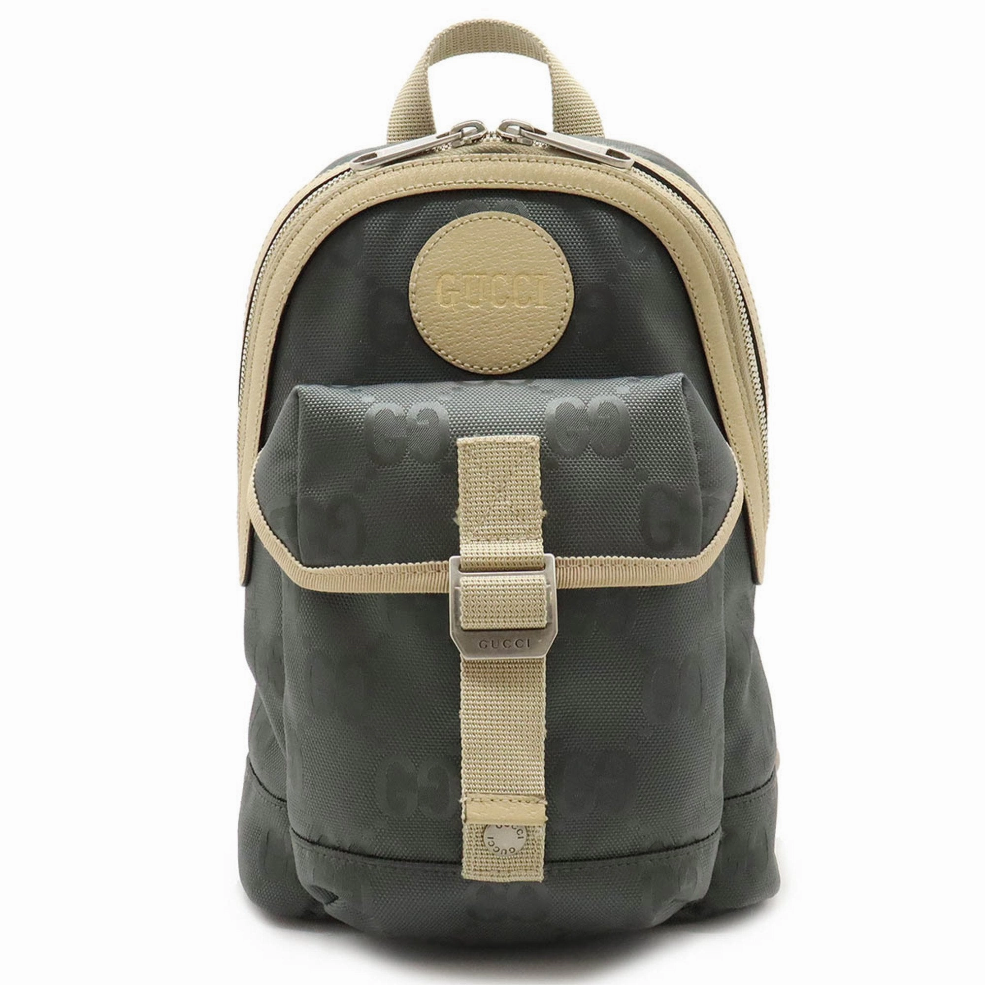 Gucci Beige Gray Nylon Canvas Leather Shoulder Bag Sling Bag ()