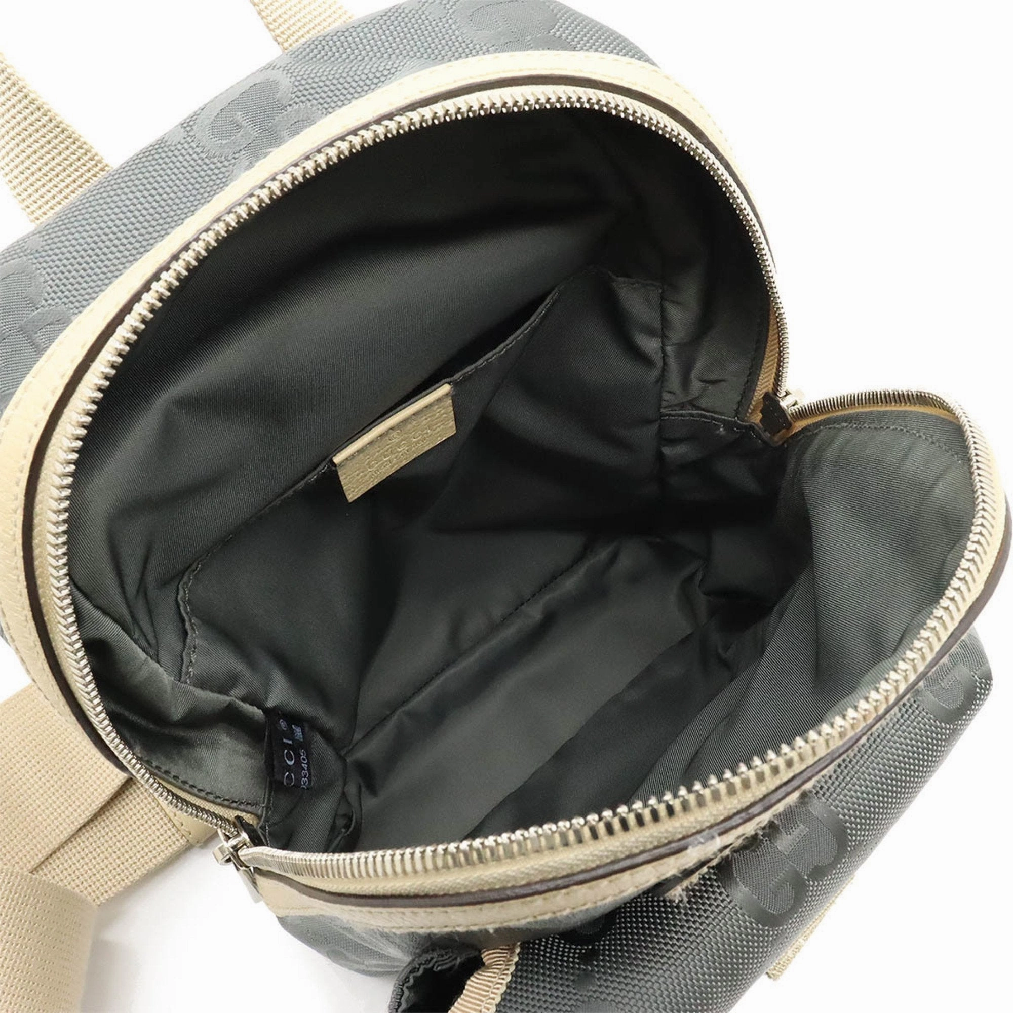 Gucci Beige Gray Nylon Canvas Leather Shoulder Bag Sling Bag ()