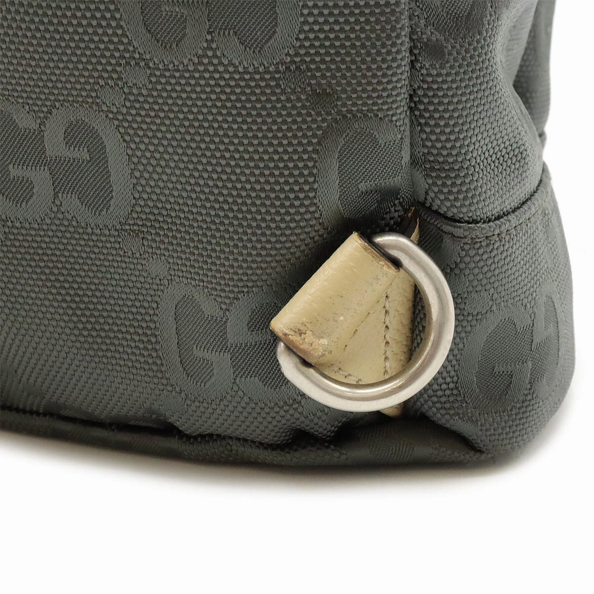 Gucci Beige Gray Nylon Canvas Leather Shoulder Bag Sling Bag ()