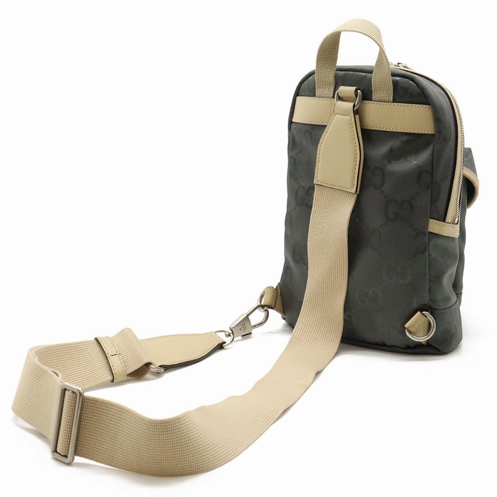 Gucci Beige Gray Nylon Canvas Leather Shoulder Bag Sling Bag ()