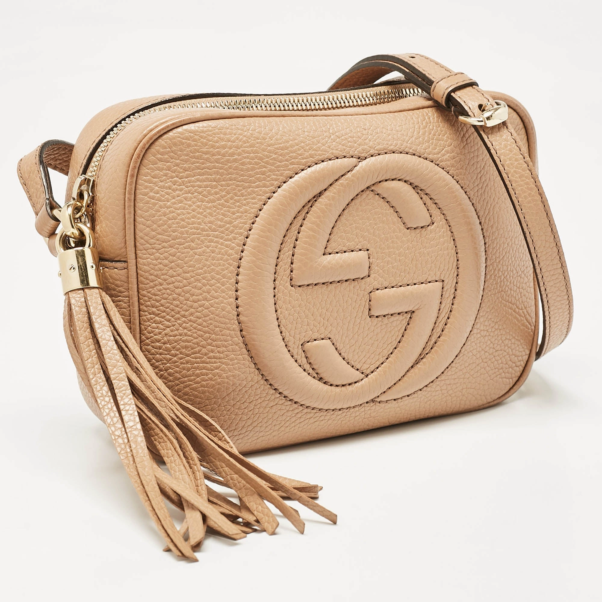 Gucci Beige Leather Small Soho Disco Crossbody Bag