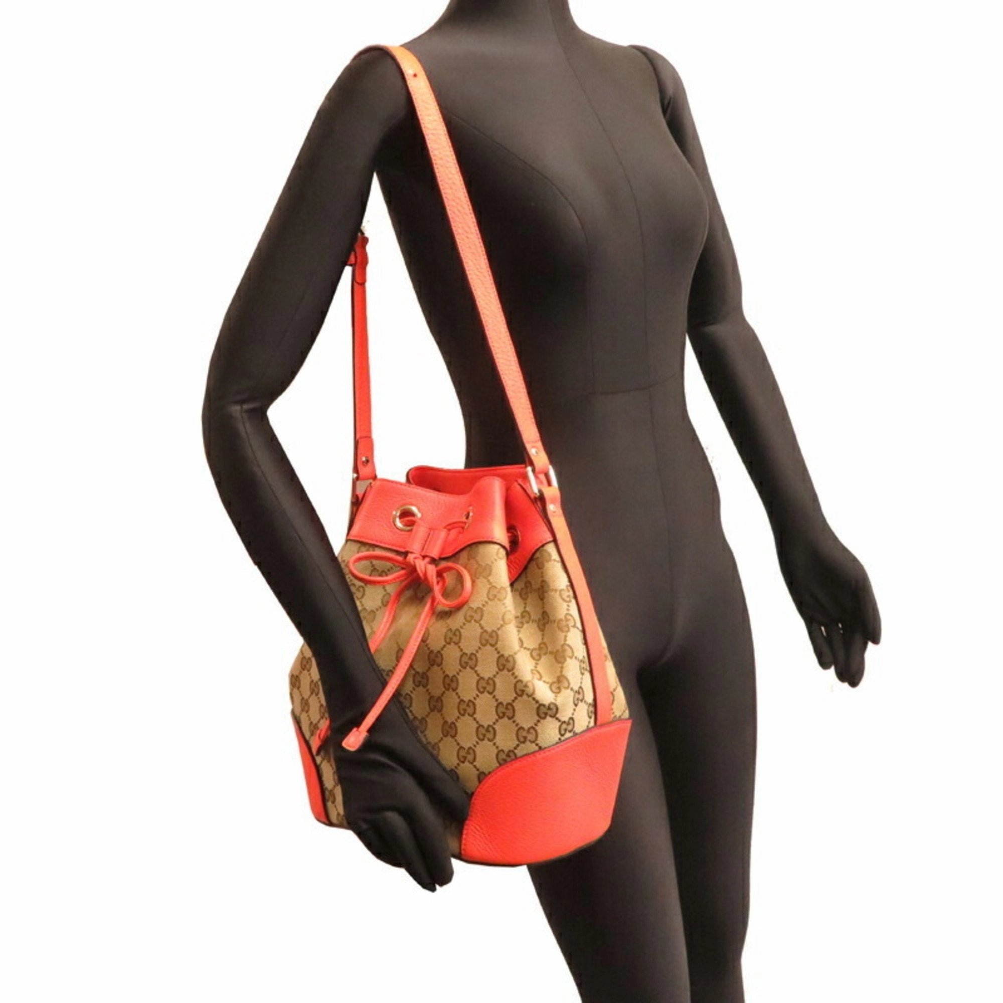 Gucci Beige Orange Gg Canvas Leather Shoulder Bag ()