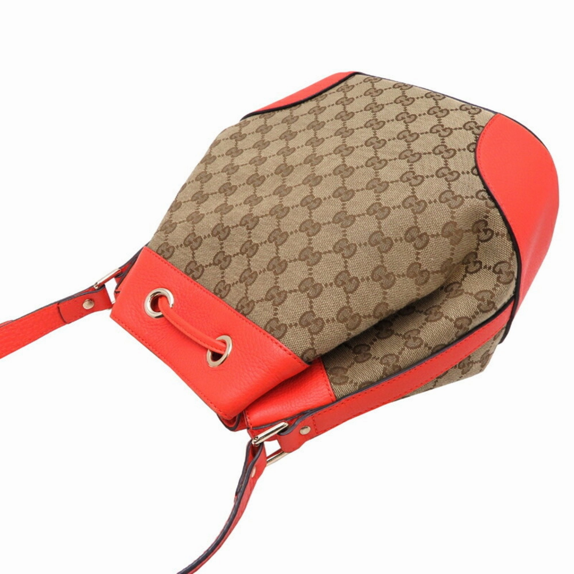 Gucci Beige Orange Gg Canvas Leather Shoulder Bag ()
