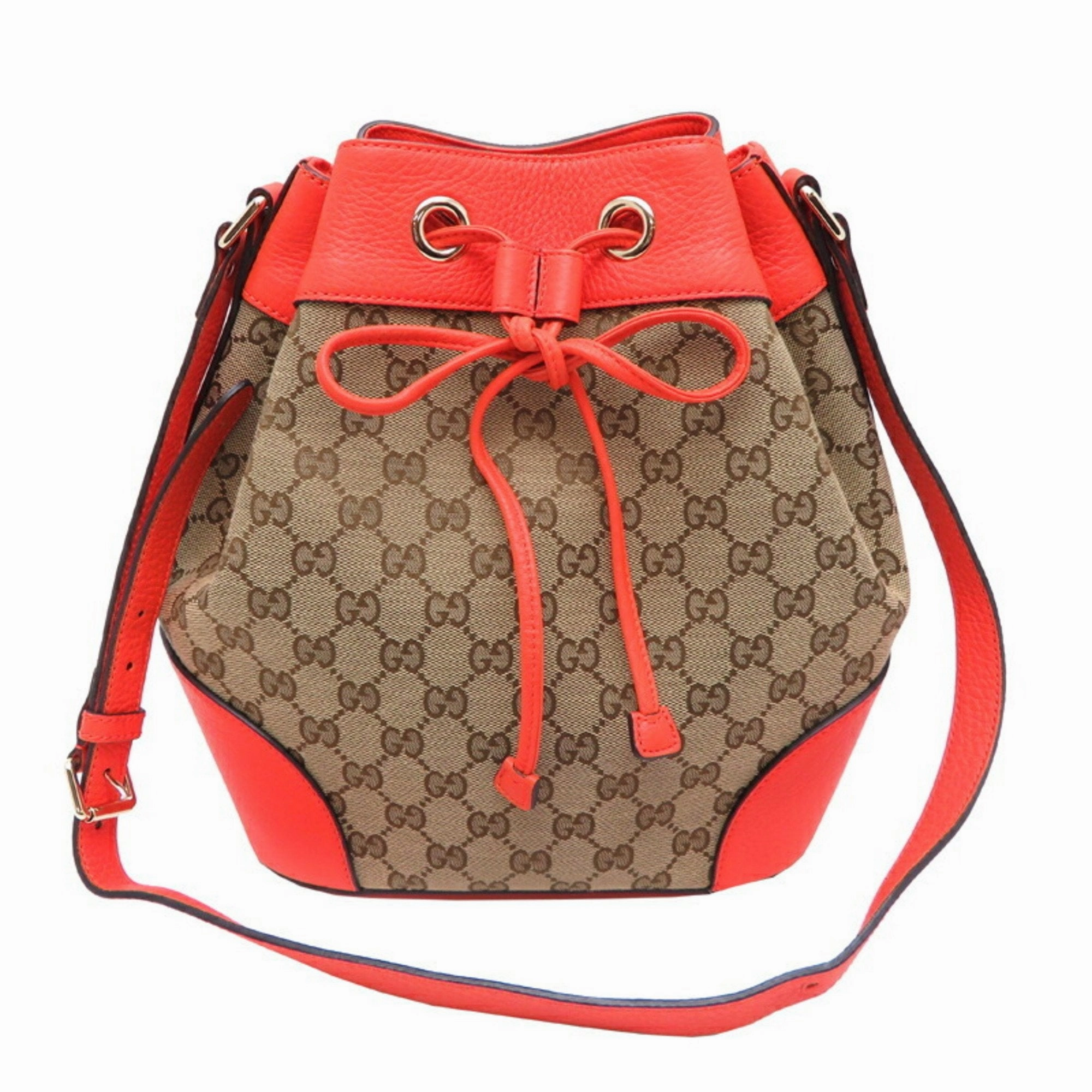 Gucci Beige Orange Gg Canvas Leather Shoulder Bag ()