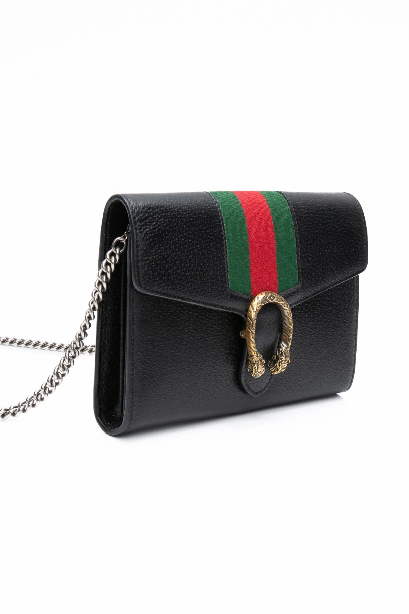 GUCCI Black Calfskin Web Mini Dionysus Chain Wallet Crossbody Bag