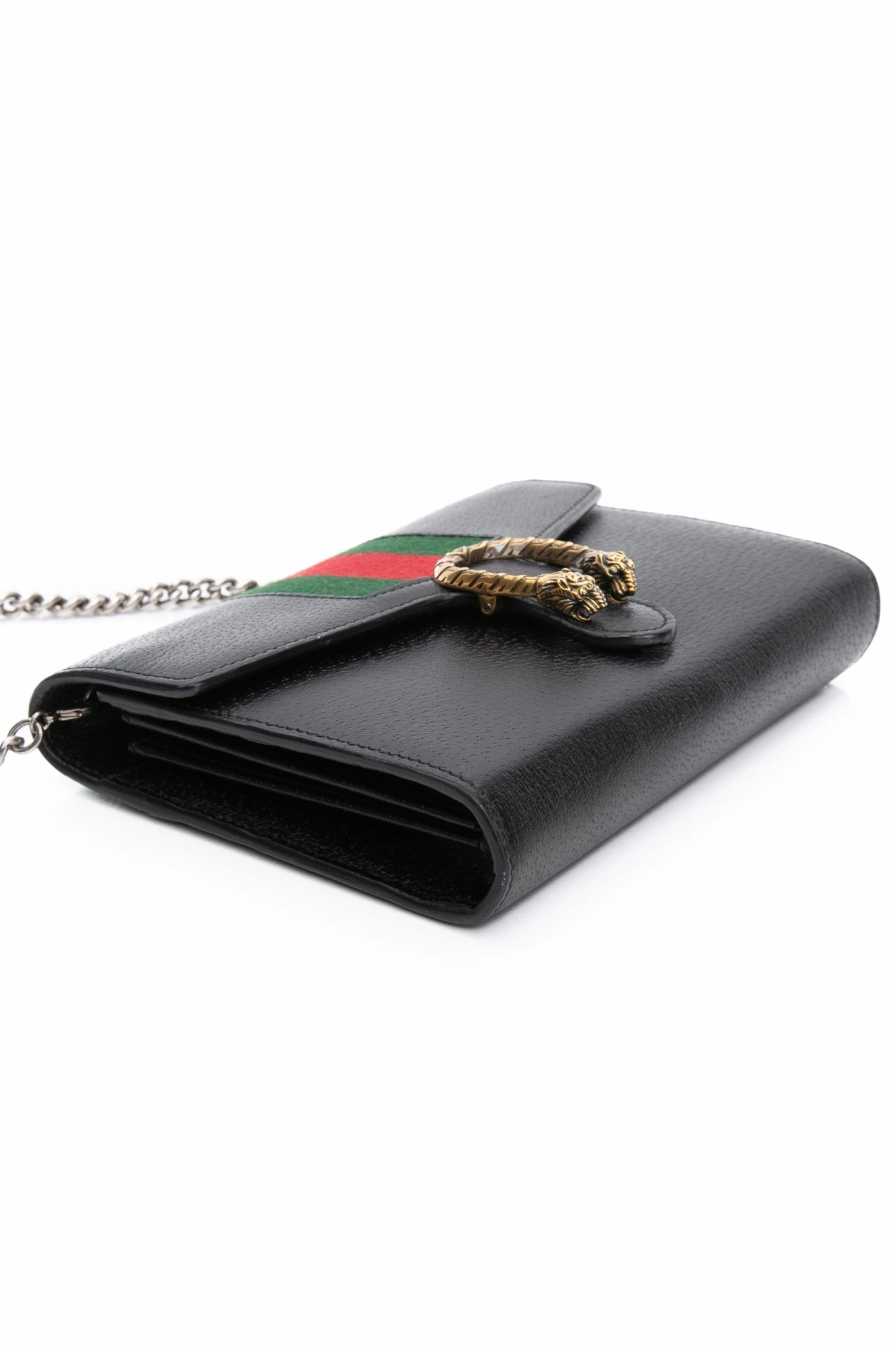 GUCCI Black Calfskin Web Mini Dionysus Chain Wallet Crossbody Bag