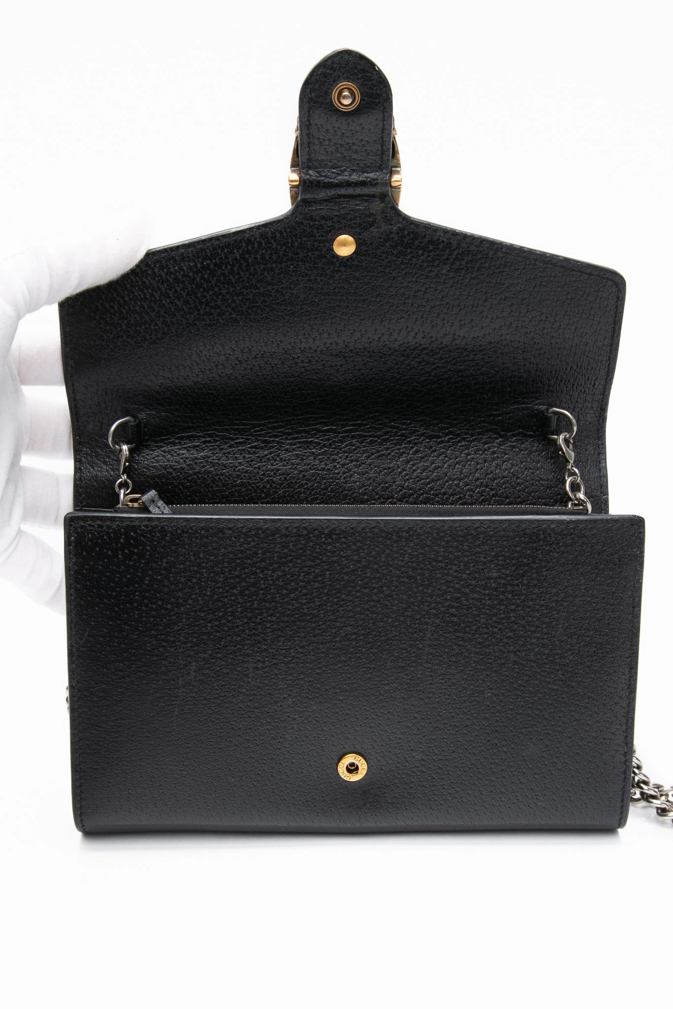 GUCCI Black Calfskin Web Mini Dionysus Chain Wallet Crossbody Bag