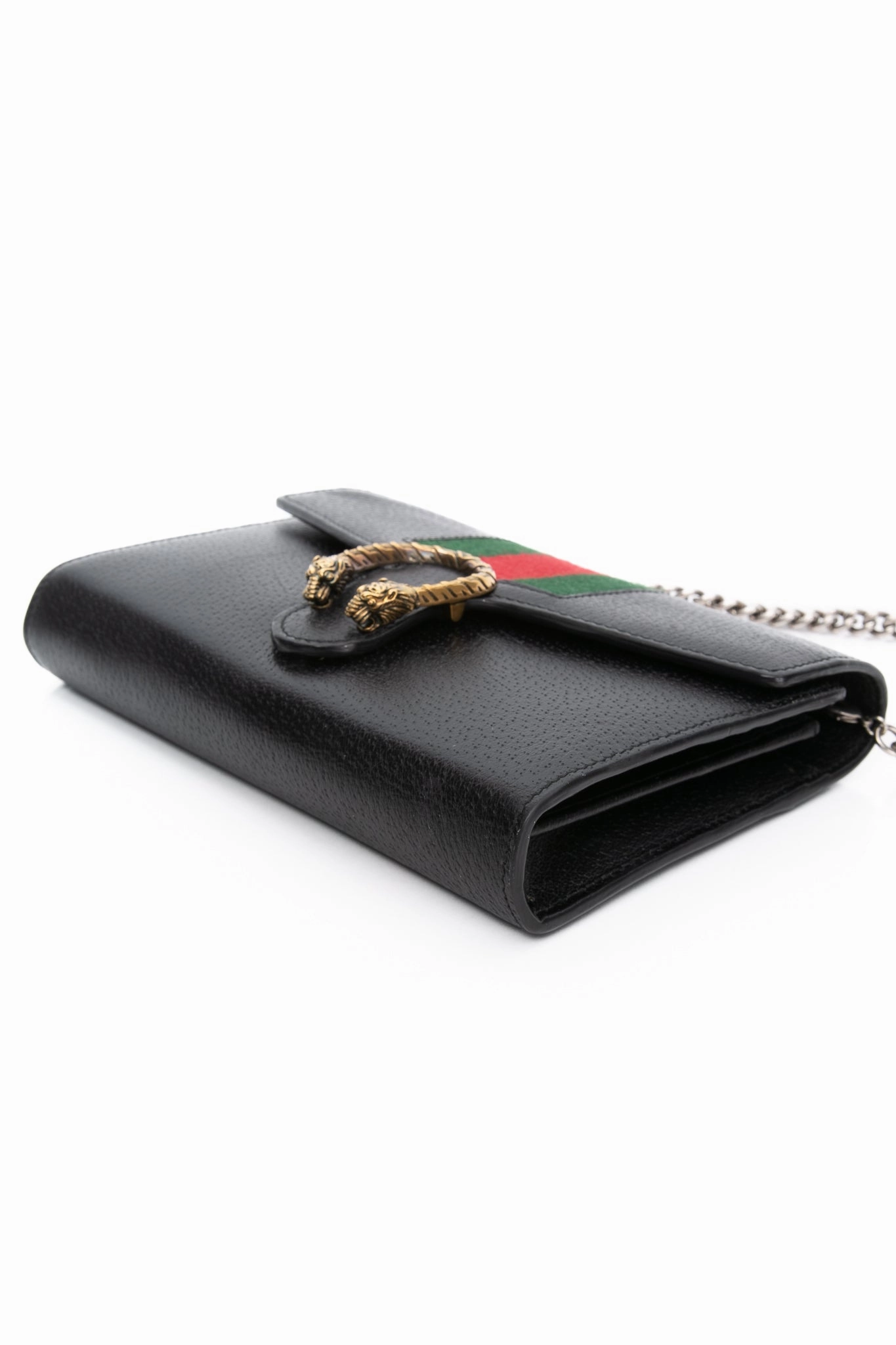 GUCCI Black Calfskin Web Mini Dionysus Chain Wallet Crossbody Bag