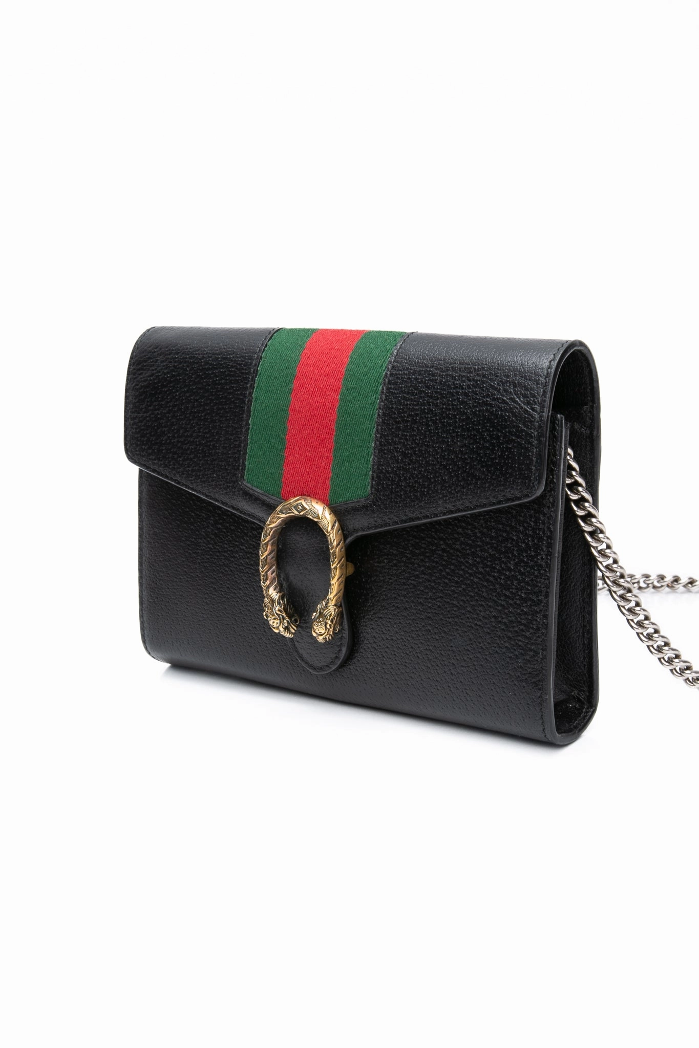 GUCCI Black Calfskin Web Mini Dionysus Chain Wallet Crossbody Bag