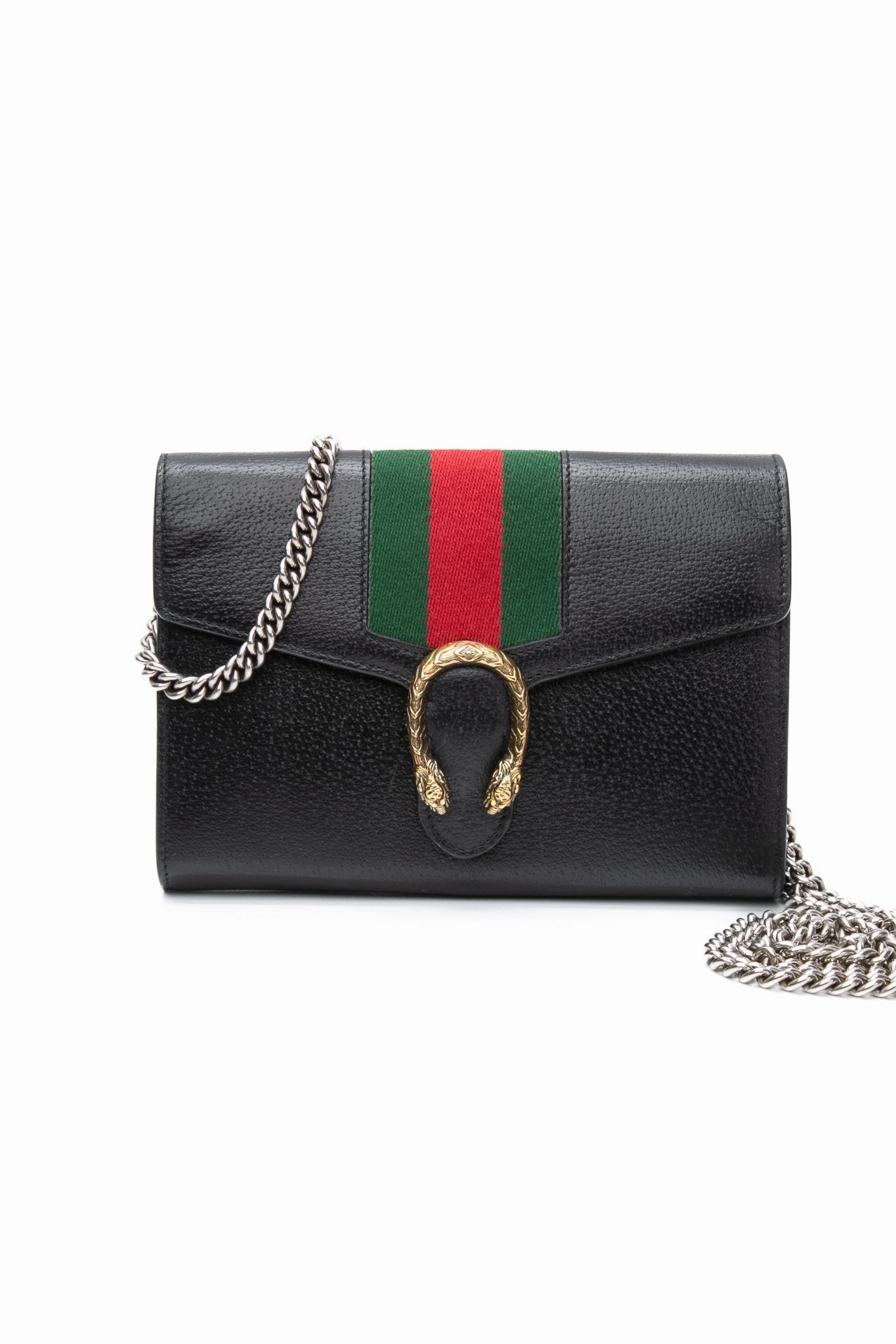 GUCCI Black Calfskin Web Mini Dionysus Chain Wallet Crossbody Bag