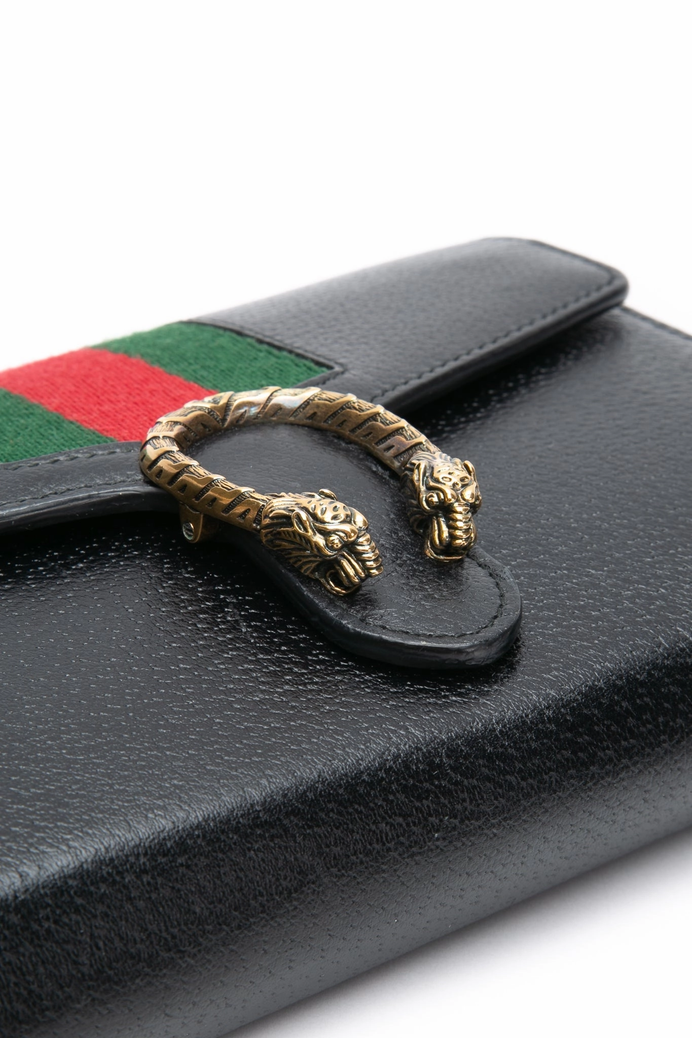 GUCCI Black Calfskin Web Mini Dionysus Chain Wallet Crossbody Bag