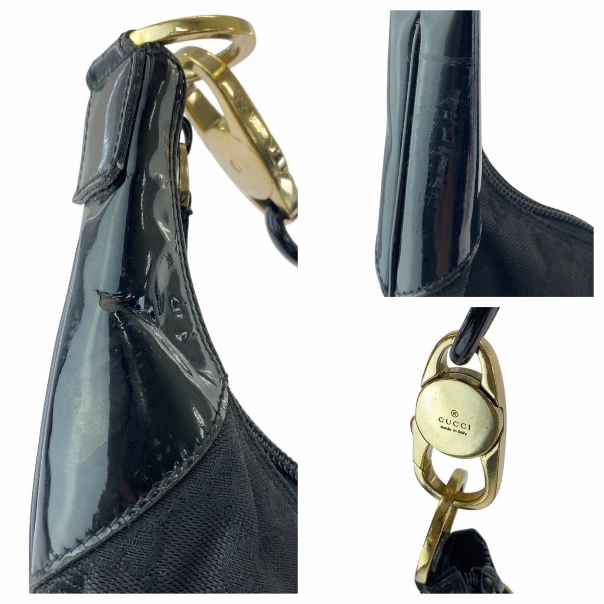 Gucci Black Gg Canvas Leather Shoulder Bag ()