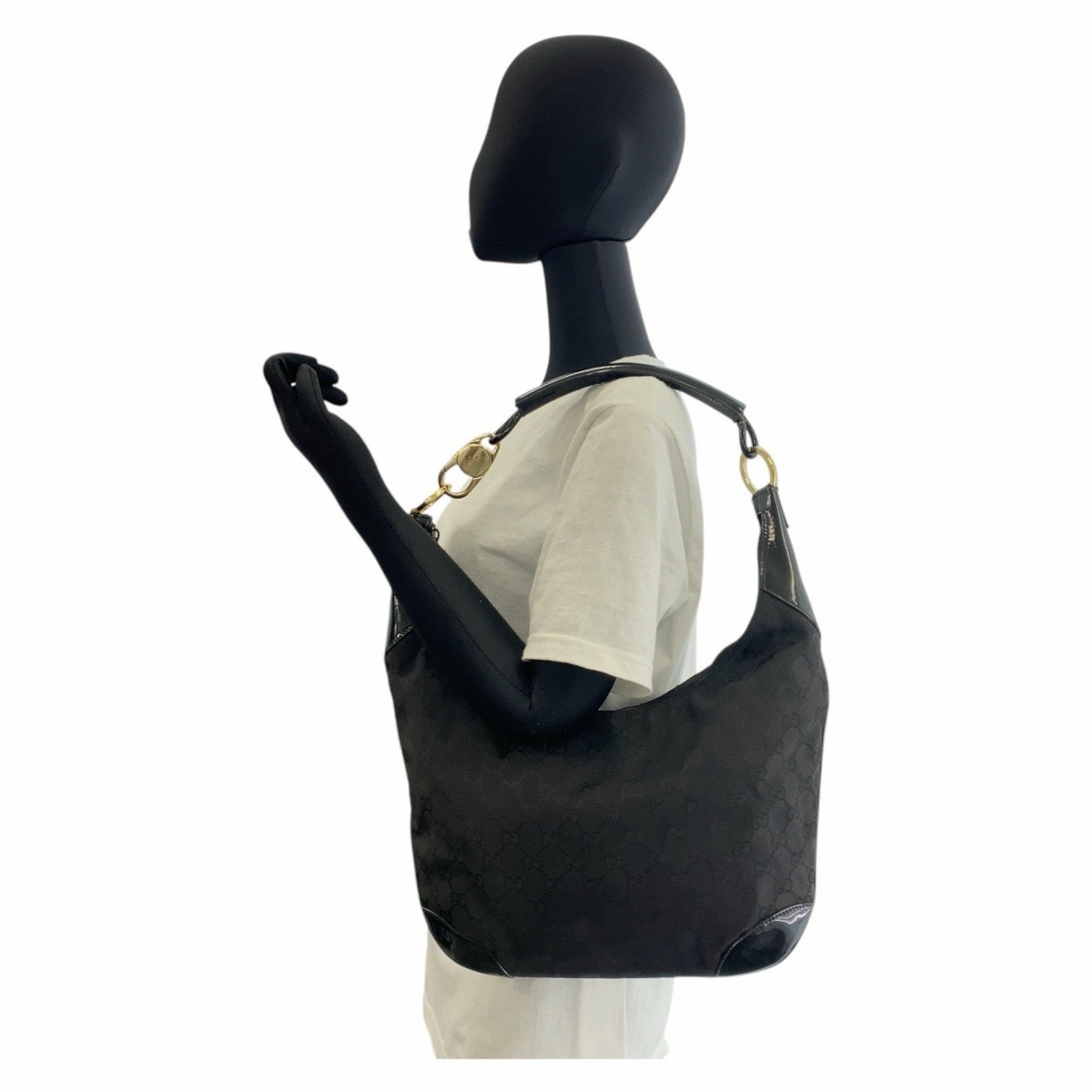 Gucci Black Gg Canvas Leather Shoulder Bag ()
