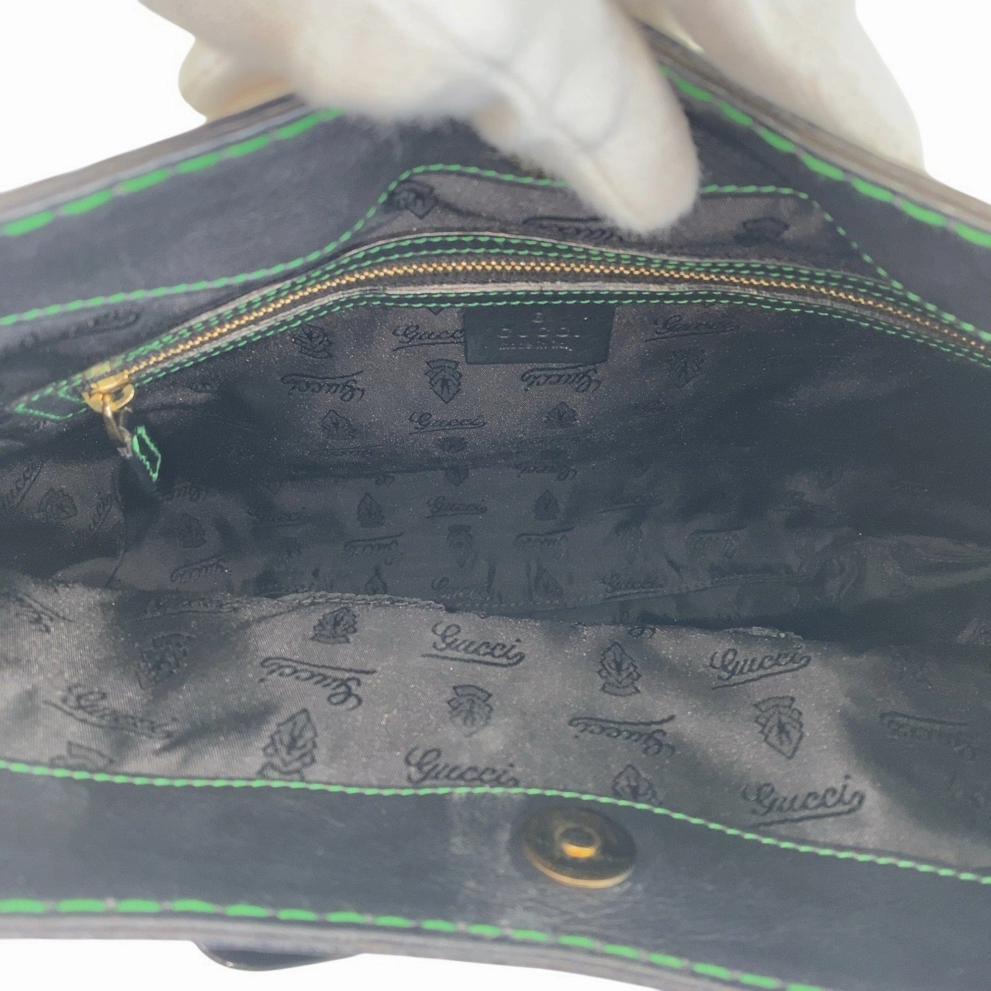 Gucci Black Green Nylon Leather Shoulder Bag ()