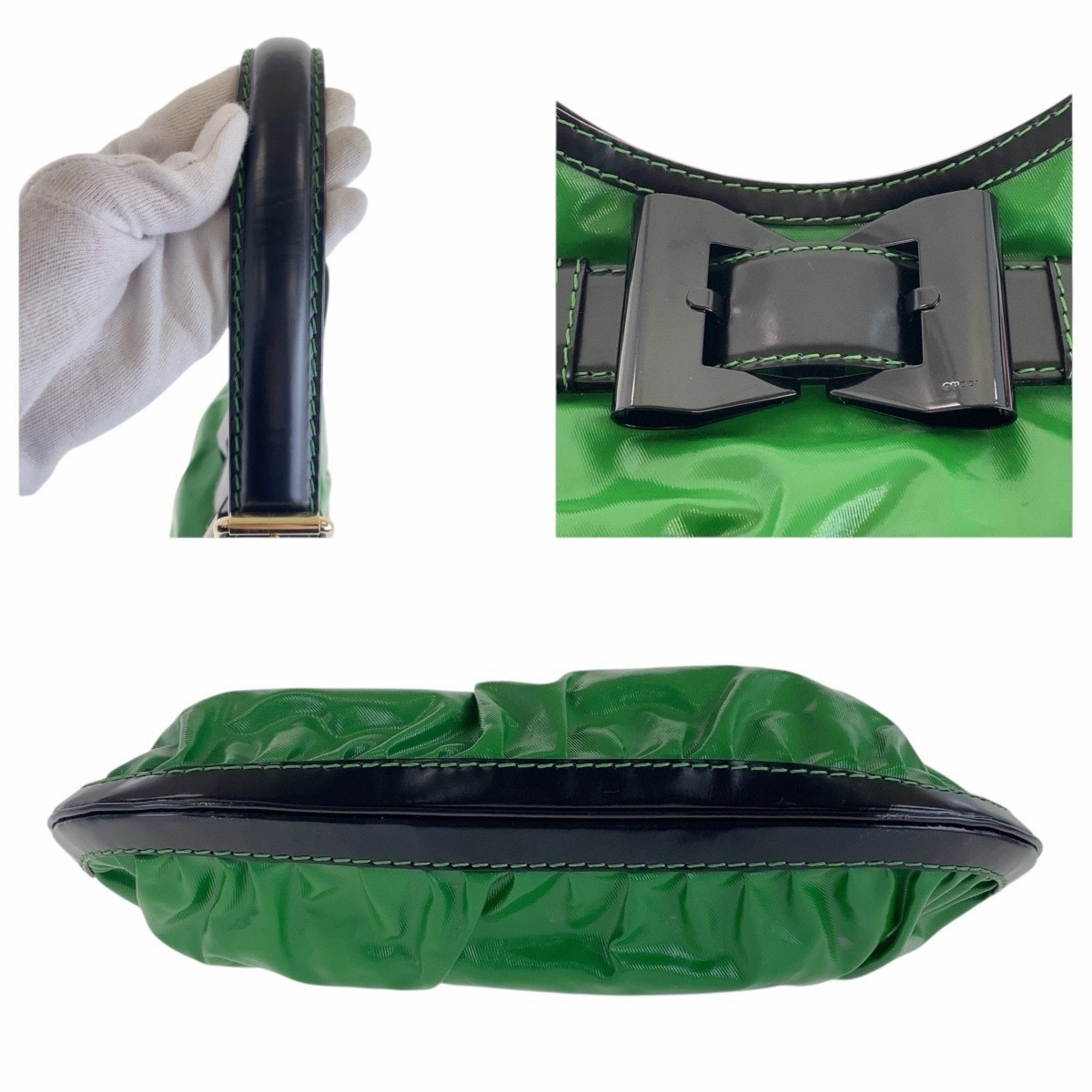 Gucci Black Green Nylon Leather Shoulder Bag ()