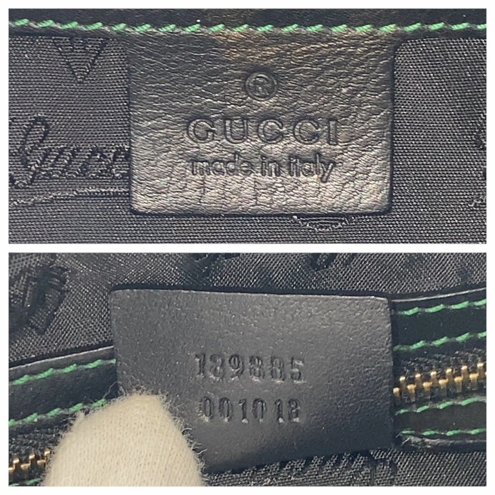 Gucci Black Green Nylon Leather Shoulder Bag ()