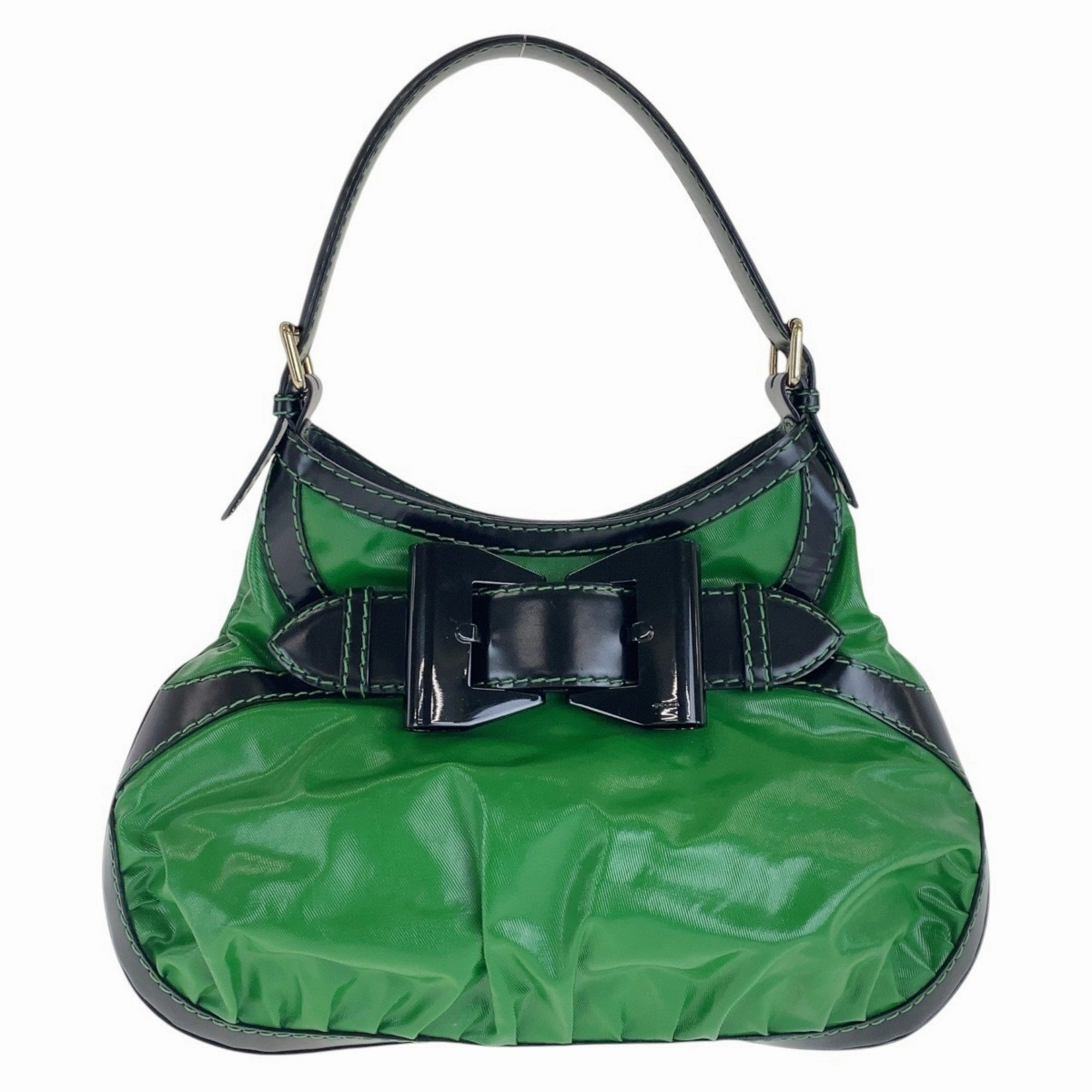 Gucci Black Green Nylon Leather Shoulder Bag ()