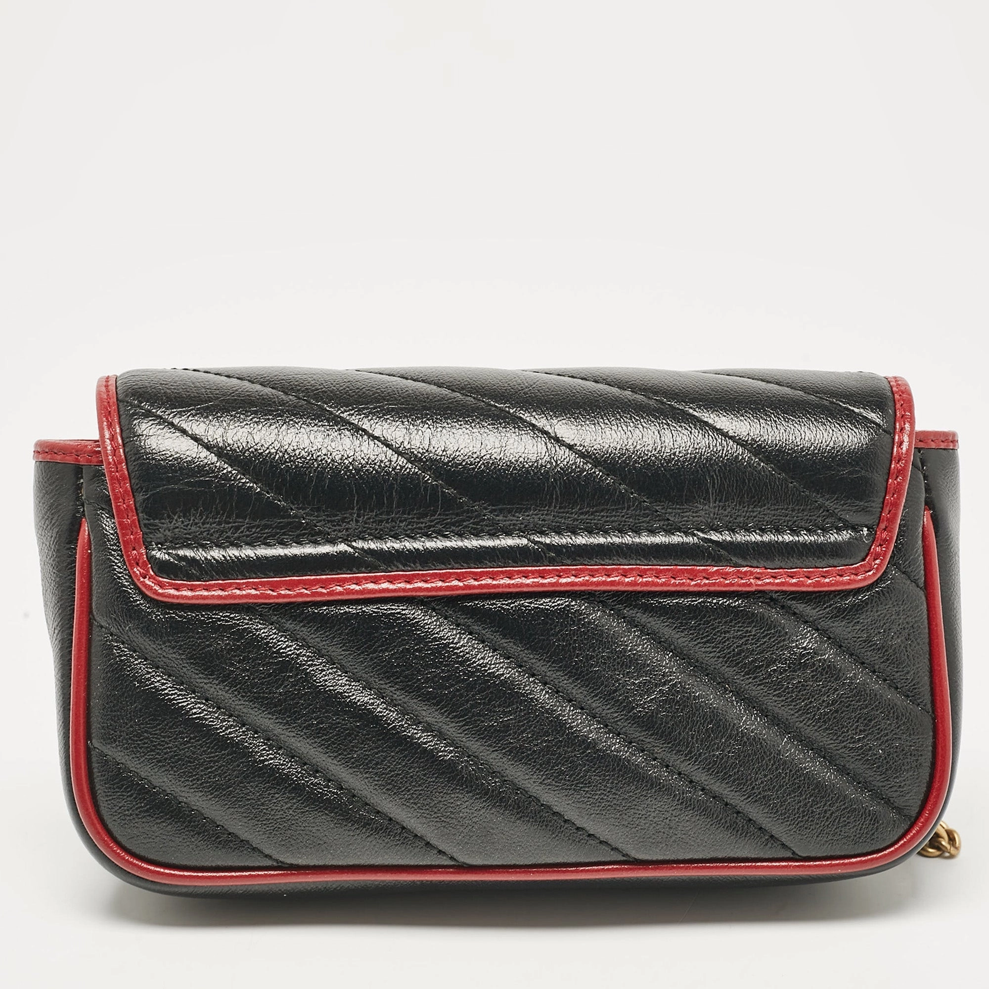 Gucci Black/red Matelasse Leather Super Mini Gg Marmont Torchon Shoulder Bag