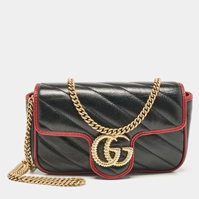 Gucci Black/red Matelasse Leather Super Mini Gg Marmont Torchon Shoulder Bag