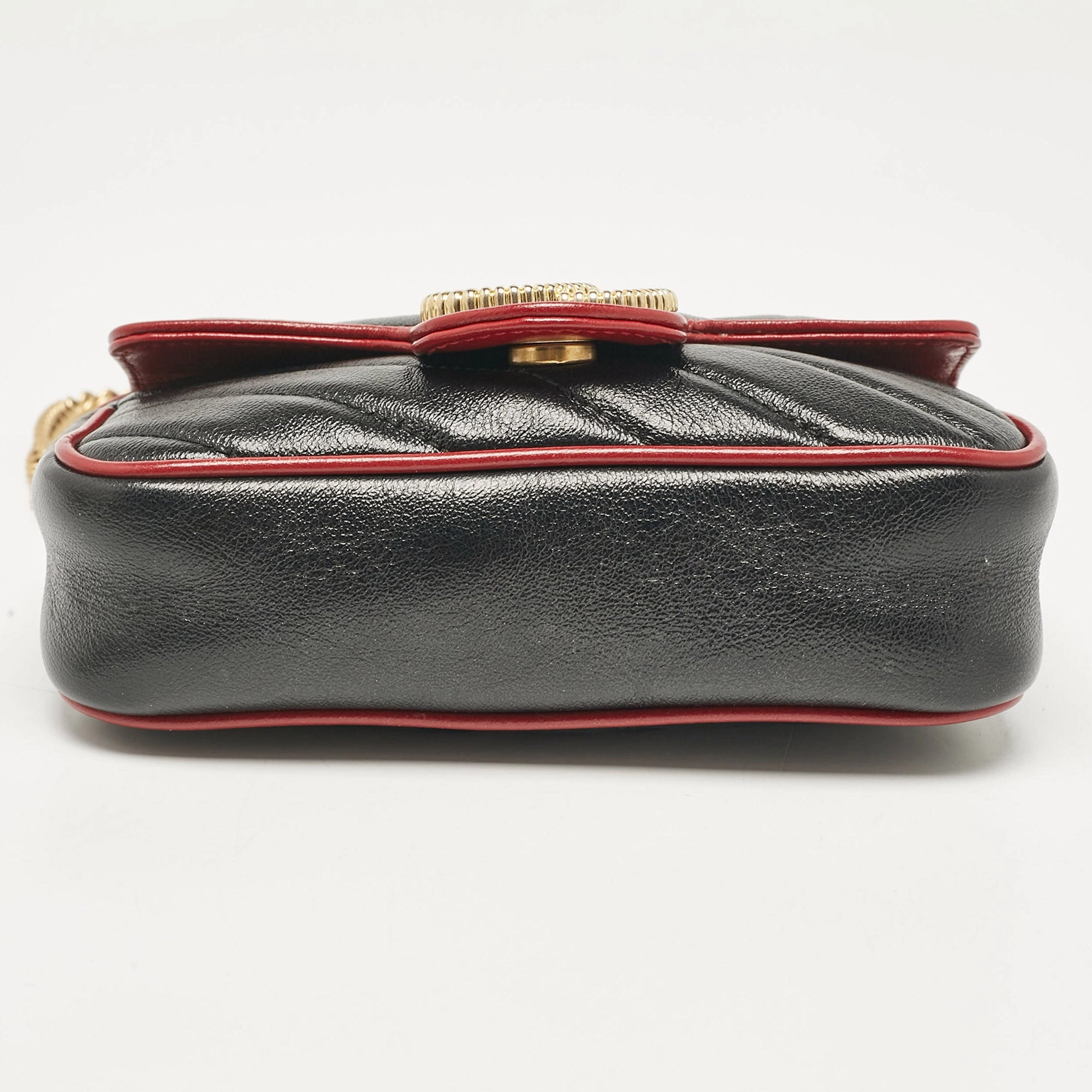 Gucci Black/red Matelasse Leather Super Mini Gg Marmont Torchon Shoulder Bag