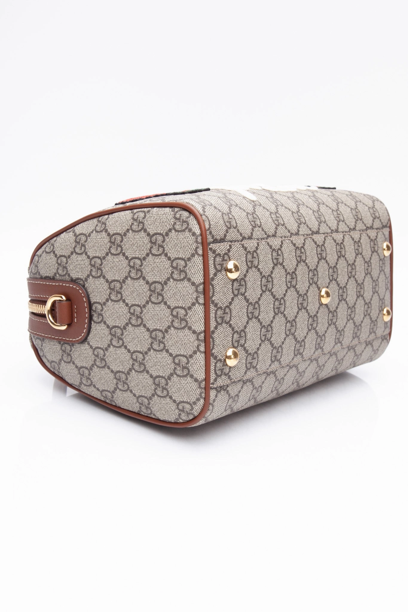 GUCCI Brown GG Canvas Boston Rose Embroidered Print Blind For Love Shoulder/Crossbody Bag