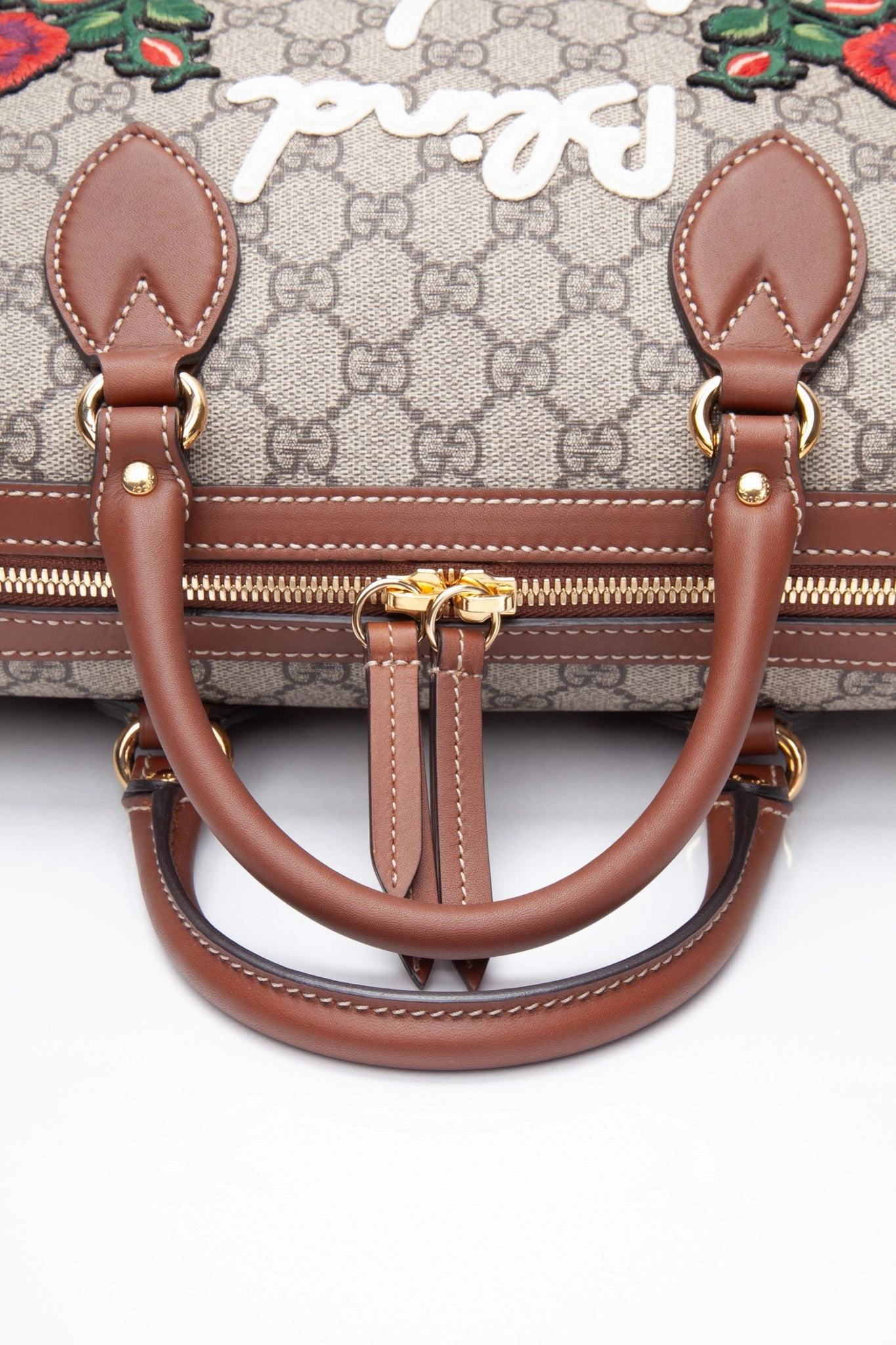 GUCCI Brown GG Canvas Boston Rose Embroidered Print Blind For Love Shoulder/Crossbody Bag