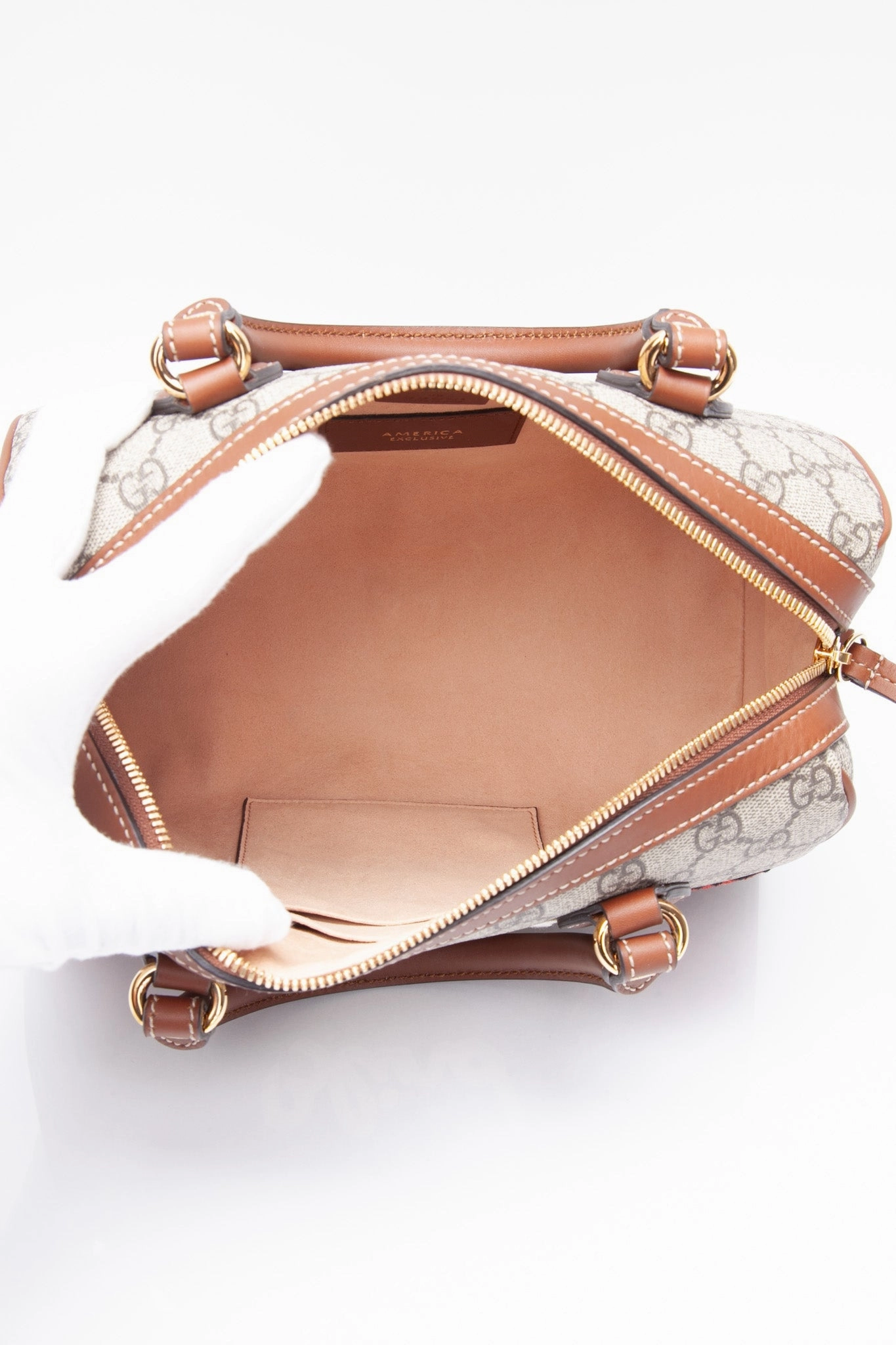 GUCCI Brown GG Canvas Boston Rose Embroidered Print Blind For Love Shoulder/Crossbody Bag