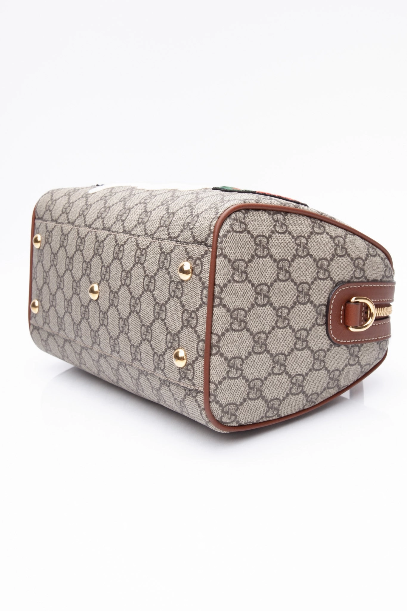 GUCCI Brown GG Canvas Boston Rose Embroidered Print Blind For Love Shoulder/Crossbody Bag
