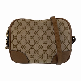 Gucci Brown Leather GG Canvas Shoulder Bag