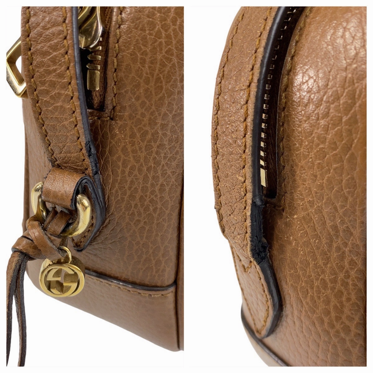 Gucci Brown Leather GG Canvas Shoulder Bag
