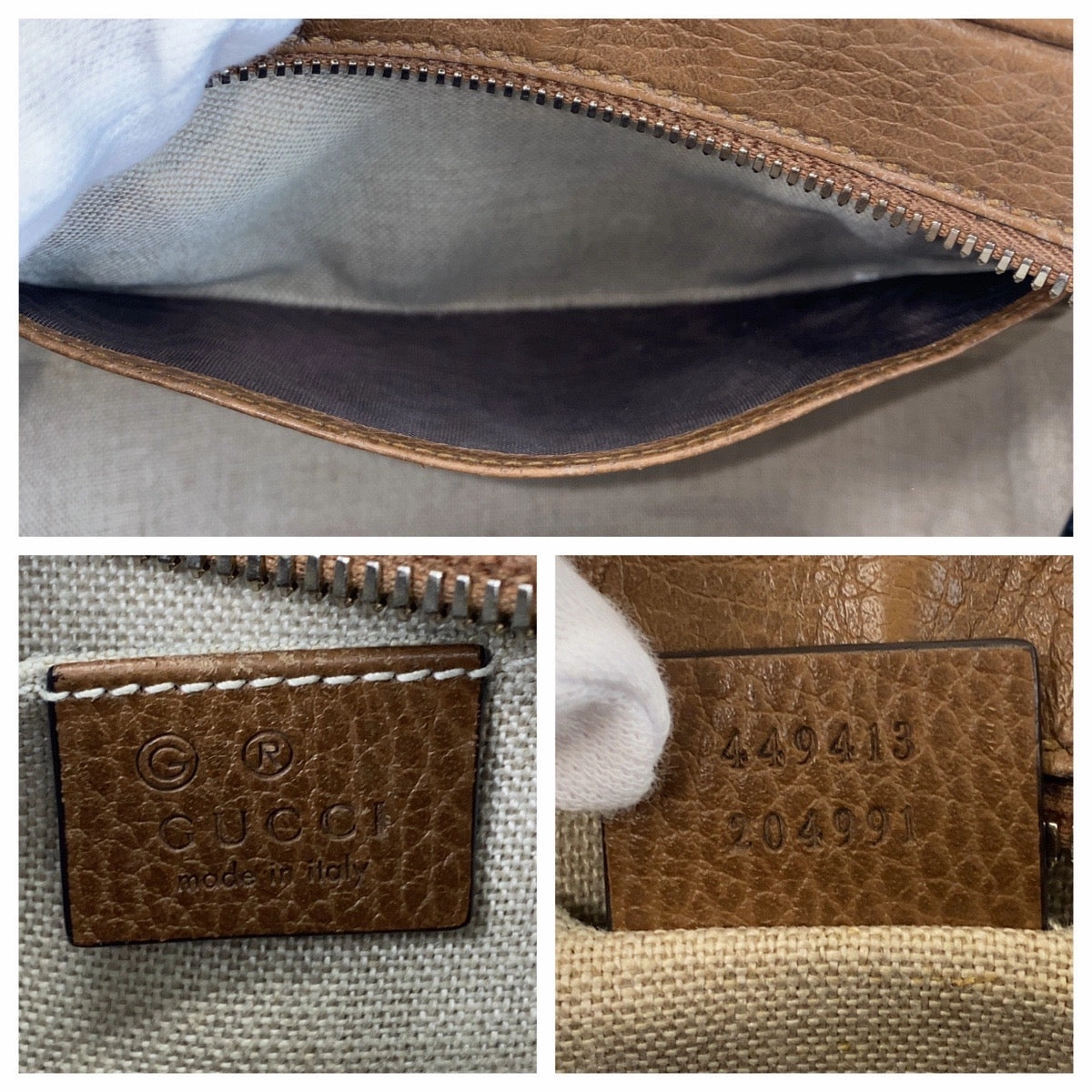 Gucci Brown Leather GG Canvas Shoulder Bag