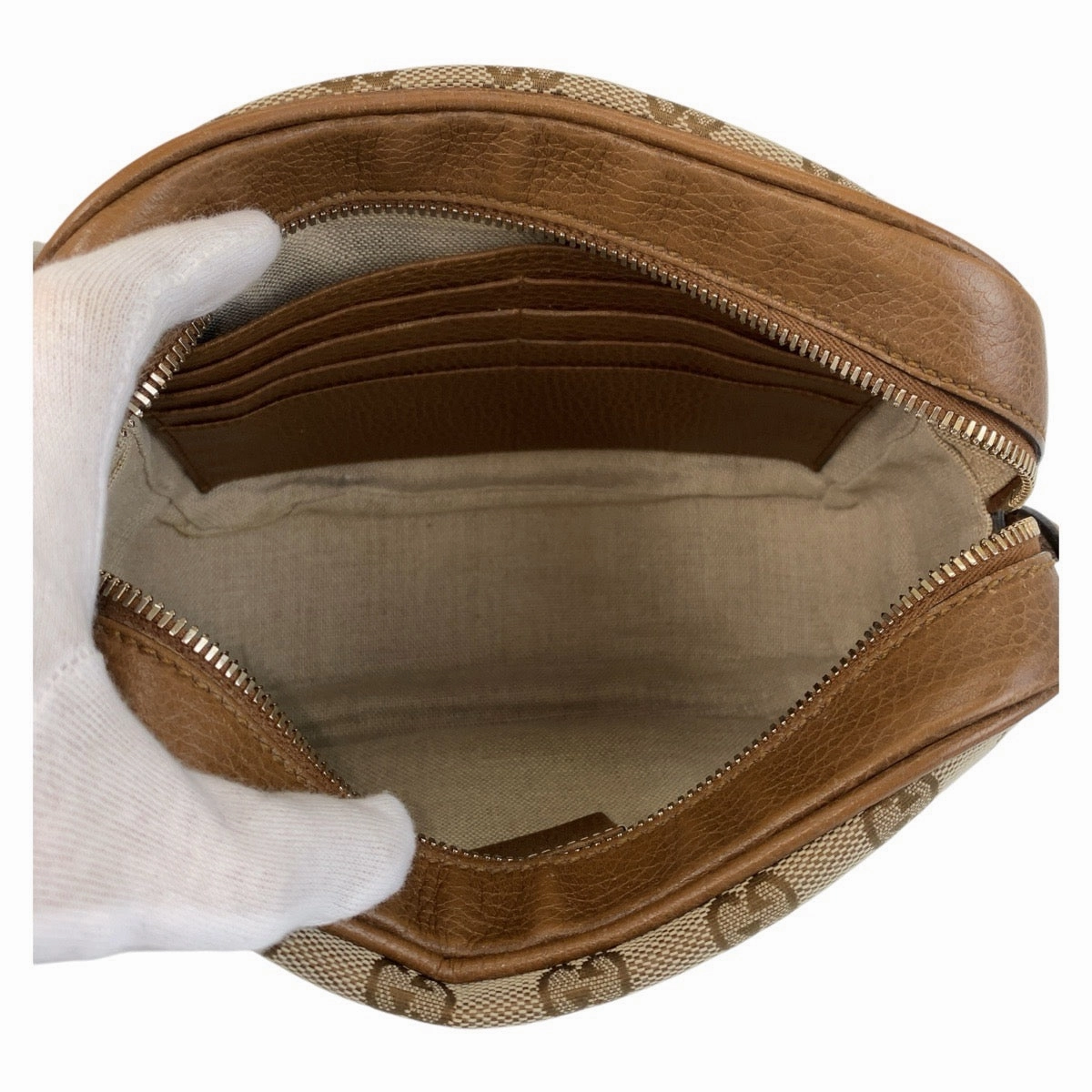 Gucci Brown Leather GG Canvas Shoulder Bag