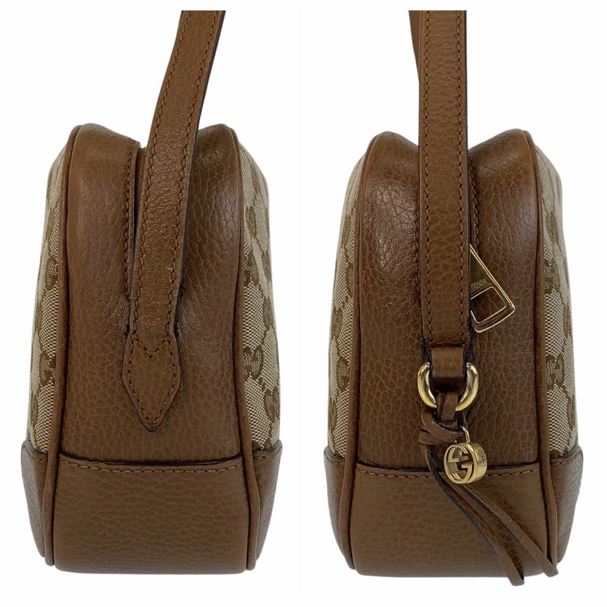 Gucci Brown Leather GG Canvas Shoulder Bag