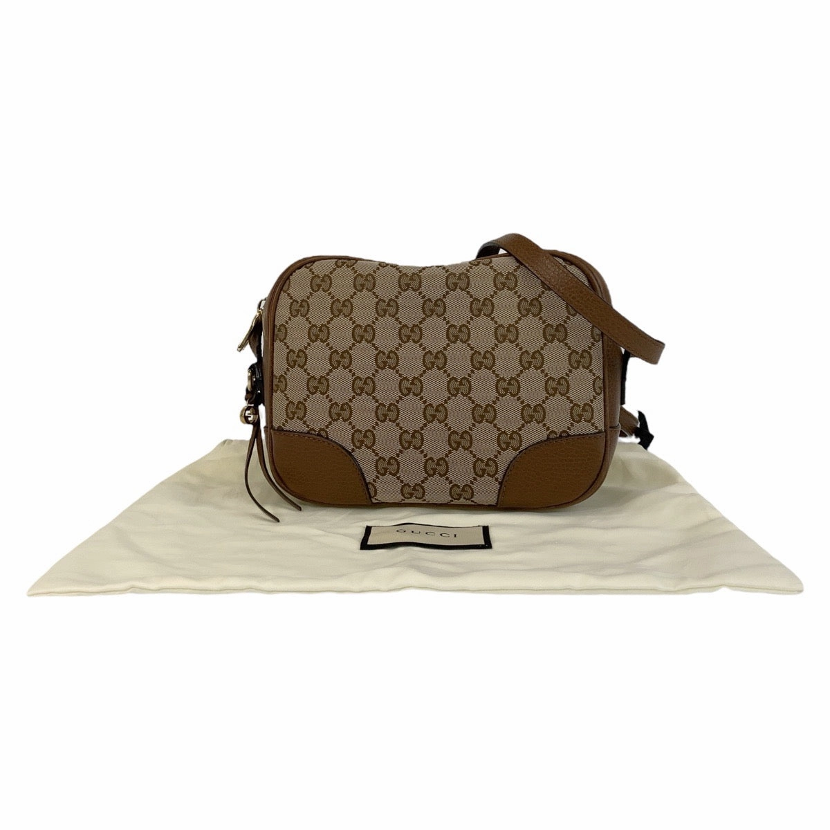 Gucci Brown Leather GG Canvas Shoulder Bag