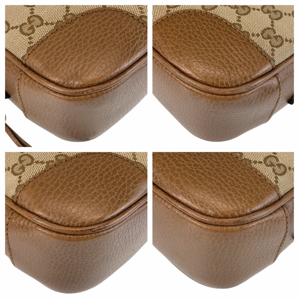 Gucci Brown Leather GG Canvas Shoulder Bag