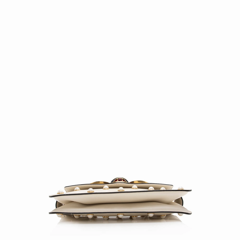 Gucci Calfskin Pearl Bee Broadway Mini Shoulder Bag (SHF-16367)