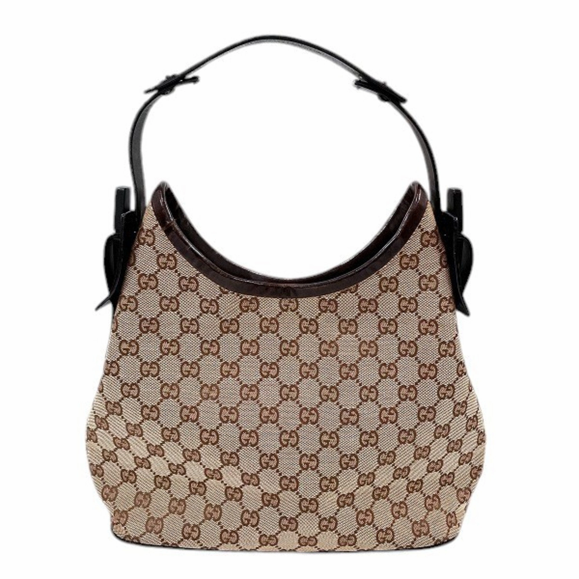 Gucci  Canvas Leather Wood Shoulder Bag (Pre-Owned)